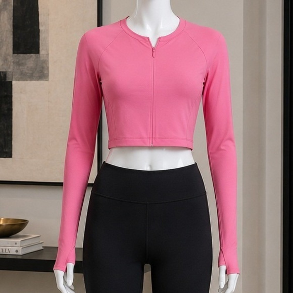 H&M Move Womens Cropped Quarter Zip Athletic Top Pink Thumbhole Size L